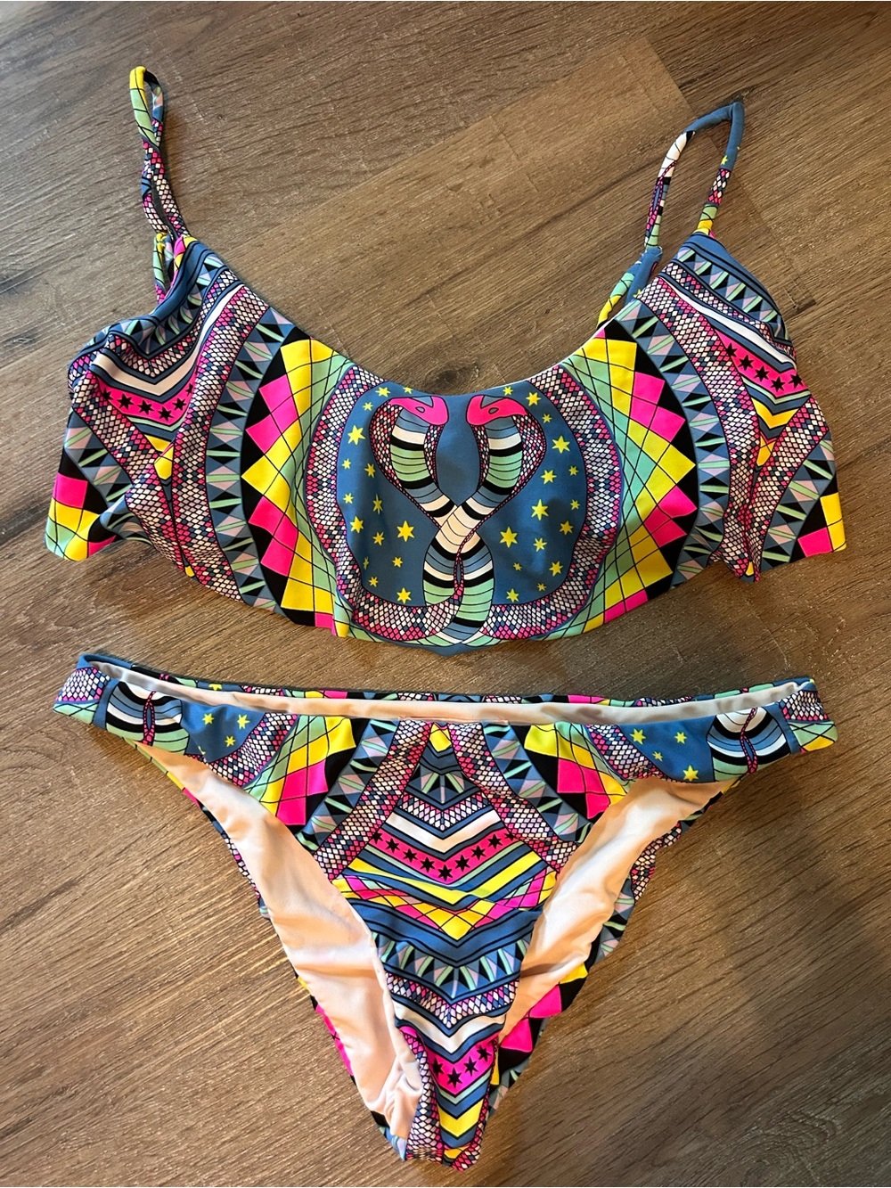 Mara Hoffman Bikini Set Womens M Multicolor Geometric Snake Print 2-Piece
